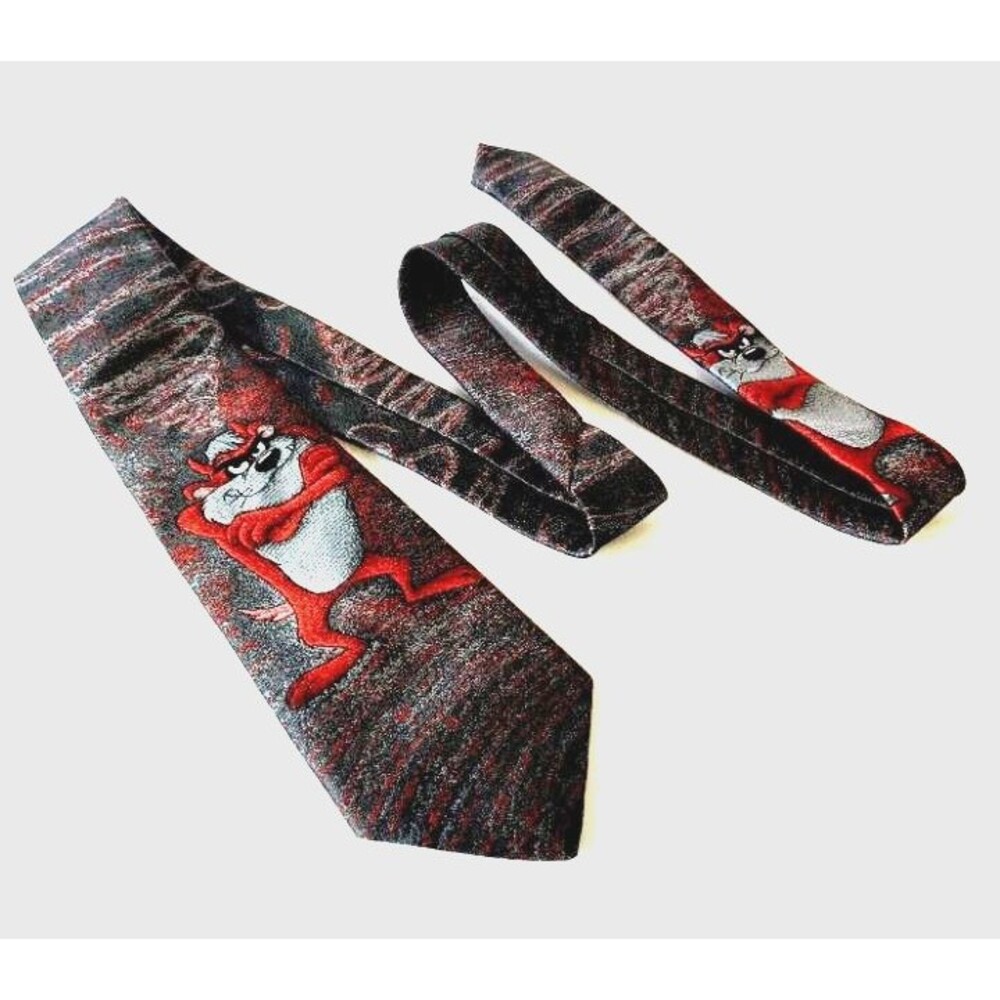 Y2K Looney Tunes Taz Embroidered Tie Retro Character Office Humor Necktie